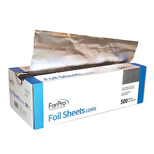 ForPro Embossed Pop-Up Foil Sheets 1200S, 12 Aluminium Foil Sheets, Pop-Up Dispenser, for Hair Color Application and Highlighting, Food Safe, 12 W x 10.75 L, 500-Count