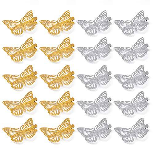 Butterfly Hair Clips, 20 Pieces Metal Butterfly Hair Clamps Gold Butterfly Barrettes Claw Pins for Girls and Women (Gold & Silver)