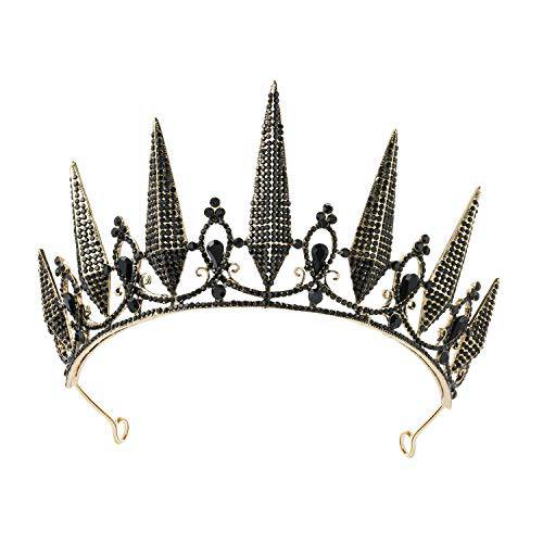 SWEETV Gothic Crown Pageant Tiara for Women, Black Queen Tiaras and Crowns, Witch Costume Party Accessories for Wedding Halloween Prom