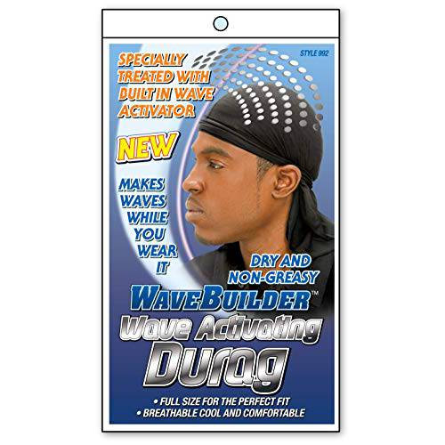 WaveBuilder Premium Hair Wave Activating Durag, Black