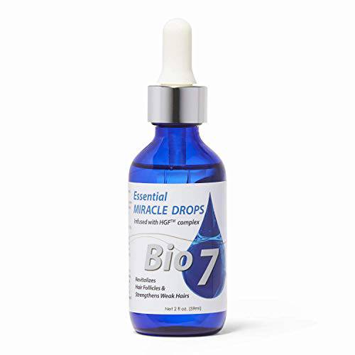 BIO7 ESSENTIAL DROPS INFUSED WITH HGF COMPLEX – 2 Fl Oz – Revitalizes Hair Follicles, Strengthens Weak Hairs, Stimulates Itchy Scalp, Light Weight & Fast absorbing Essential Oil Complex for Damaged Hair, Rich In Essential Fatty Acids, Help To Grow Damaged Hair – By Natures