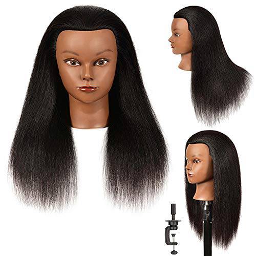 Mannequin Head 100% Real Hair for Hair Styling Hairdresser Cosmetology Practicing Doll Head with Free Clamp Afro Manikin Training Head for Practice Styling Braiding Hair Hairdresser Practice Head 14