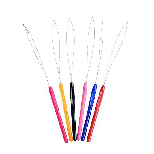 6 Pcs Plastic Hair Extension Loop Needle Threader Pulling Hook Tool Loop Tools Bead Tool for Hair Extensions Feather Extensions (Multicolored)