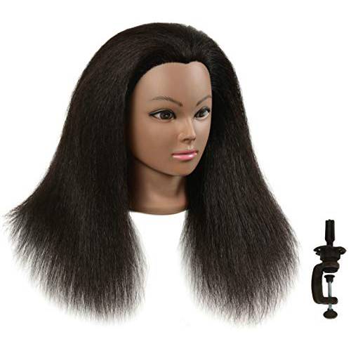 FUGUIRENHAIR 100% Real Human Hair Mannequin Head Training Head Cosmetology Manikin Practice Head Doll Head with Clamp Stand