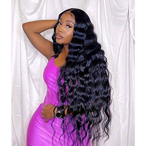 Loose Deep Wave Lace Front Wigs Human Hair 180% Density 13x4 HD Lace Front Wigs Human Hair Pre Plucked Transparent Lace Frontal Wigs for Black Women Brazilian Virgin Human Hair Natural Color 28 Inch