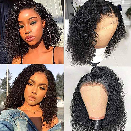 ISEE Short Curly Bob Wigs Human Hair Wigs Lace Front 4x4 Closure Wigs Kinky Curly Virgin Hair 10 Inch 150% Density Natural Color For Black Women