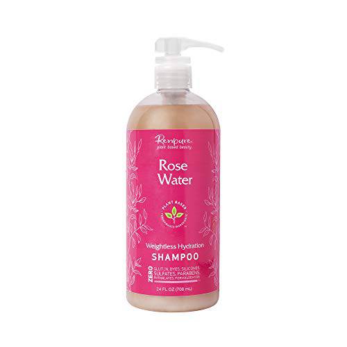 RENPURE Plant Based Rose Water Hydrating Shampoo for Dry Hair - Sulfate Free Shampoo, Paraben Free, Cruelty Free & Color Safe- Naturally Moisturizing & Refreshing Rose Water Shampoo for Women