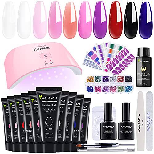 Poly Gel Nail Kit with UV Lamp, 10 Colors Quick Nail Extension Gel Builder, Rhinestone, Base Top Coat, Slip Solution, Nail Forms, Complete Poly Gel Starter Kit for DIY Manicure