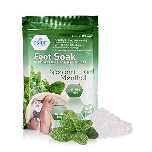 Medpride Epsom Foot Bath Salts For Soaking With Spearmint & Menthol Essential Oils- Pain Relief Foot Soak -Home Spa Body Care For Sore Feet – Natural Softening & Relaxing, Soothing & Restoring- 19.2oz