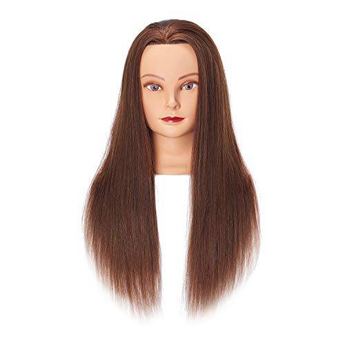 Hairginkgo Mannequin Head 24-26 100% Human Hair Manikin Head Hairdresser Training Head Cosmetology Doll Head for Styling Dye Cutting Braiding Practice with Clamp Stand