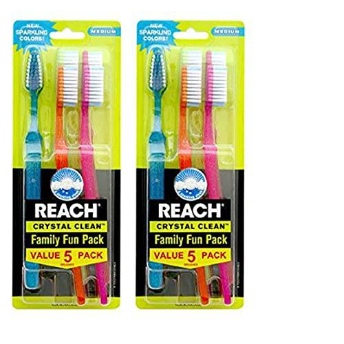 2-Pack Reach Crystal Clean Family Fun 5 Count Toothbrushes Medium