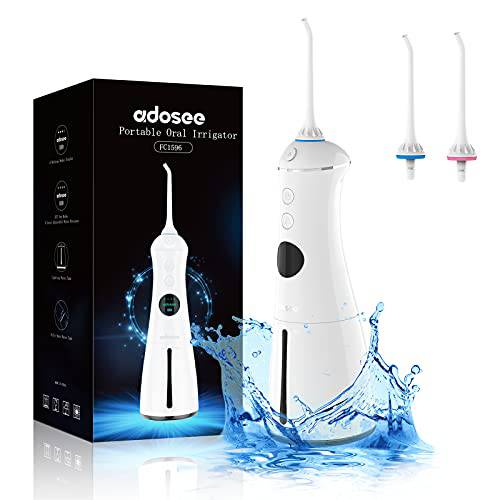 Cordless Water Flossers for Teeth, Oral Irrigator IPX7 Waterproof Dental Water Pick with 6 Modes 2 Replaceable Jet Tips,300ML Detachable Reservoir, for Home Travel（White)