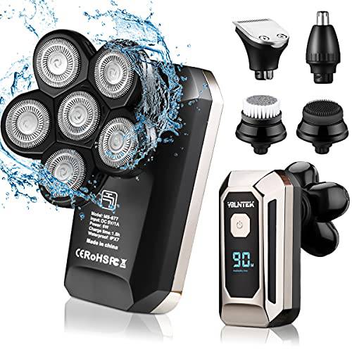 Head Shaver for Men, YBLNTEK 5-in-1 Electric Razor for Men Cordless LED Bald Head Shaver, IPX7 Waterproof 6D Rotary Shaver Grooming Kit with Nose Hair Trimmer, Christmas Gift for Men, Father, Husband