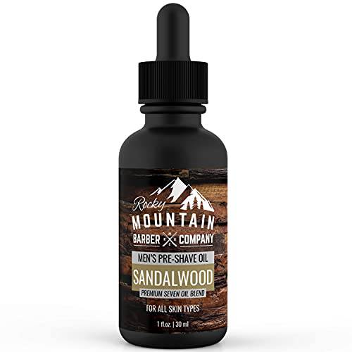 Pre-Shave Oil – with Sandalwood Essential Oil, Jojoba Oil and Argan Oil - Seven Oil Blend for a Smooth Shave by Rocky Mountain Barber Company – 1 floz