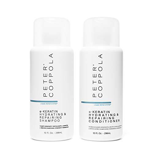 Peter Coppola a-Keratin Hydrating & Repairing Shampoo and Conditioner Duo - Strengthen and Repair Damaged Hair - Nourishes Hair for Soft Shiny Hair 10 oz