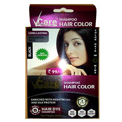 Pack of 8 Vcare Shampoo Hair Color Black - 25ml