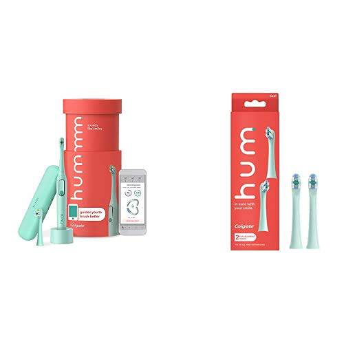 Colgate hum Smart Electric Toothbrush Kit, Rechargeable Sonic Toothbrush with Travel Case and 3 Replacement Heads, Teal