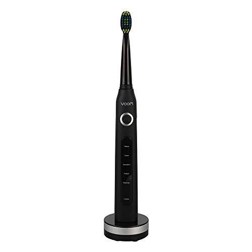 Voom Sonic Pro 5 Rechargeable Electronic Toothbrush With Soft Dupont Nylon Bristles Dentist Recommended Advanced Oral Care 2-Minute Timer with Quadrant Pacing & 5 Adjustable Speeds - Black