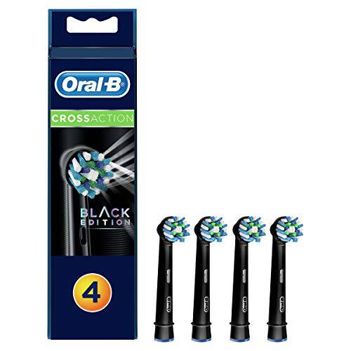 Oral-B CrossAction Black Toothbrush Heads Pack of 4 Replacement Refills for Electric Rechargeable Toothbrush, Black Edition