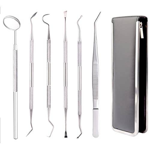 Probrother Stainless Steel Dental Tools Professional Teeth Cleaning Tools Stainless Steel Dental Scaler Pick Hygiene Tools Set with Mouth Mirror, Tweezer Kit for Personal Oral Care & Pet Use(6 Pack)