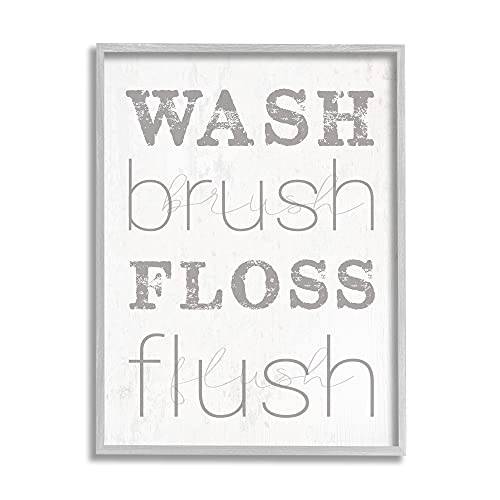 Stupell Industries Wash Brush Floss Flush Grey and White Distressed Rustic Look Typography, Design by Daphne Polselli Gray Framed Wall Art, 24 x 30