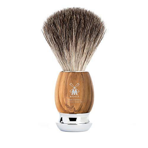 MÜHLE VIVO Olive Wood Pure Badger Shaving Brush - Luxury Shave Brush for Men, Rich Lather