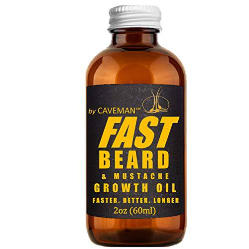 Caveman FastBeard and Mustache Growth Oil for Men – All Natural Oils Accelerate New Hair Growth and Strengthen Existing Facial Hair to Reduce Patchiness and Skin Irritation and Slow Graying (2 oz)