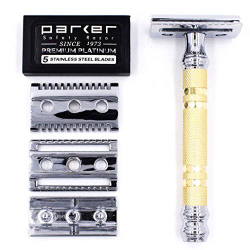 Parker 69CR Convertible Dual Head Safety Razor - 5 Parker Razor Blades Included