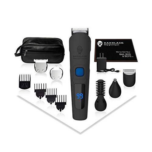 baKblade Body Grooming - BODBARBER - 11 in 1 Men’s Body Grooming Kit, Attachments Include: Groin Groomer, Body Groomer, Beard Groomer, Hair Groomer, Nose & Ear Groomer, Cordless & Waterproof