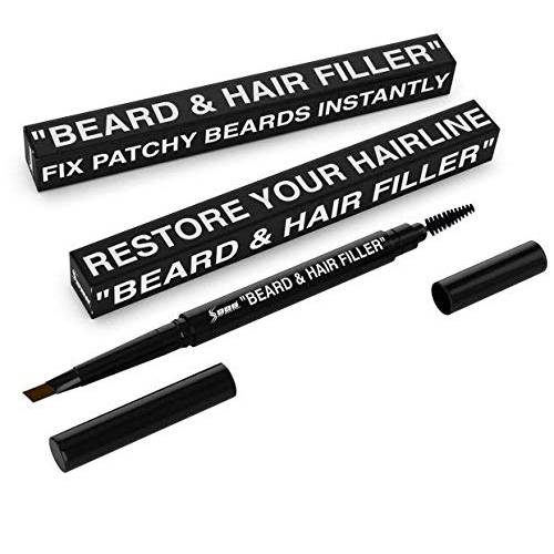 BEST Beard Filler Pen for Men / Pencil & Brush - Fill Patchy & Thin Areas for a Perfect Beard, Hairline & Mustache - More Effective Than Hair Fiber - Waterproof - Vitamin E for Healthy Hair Growth