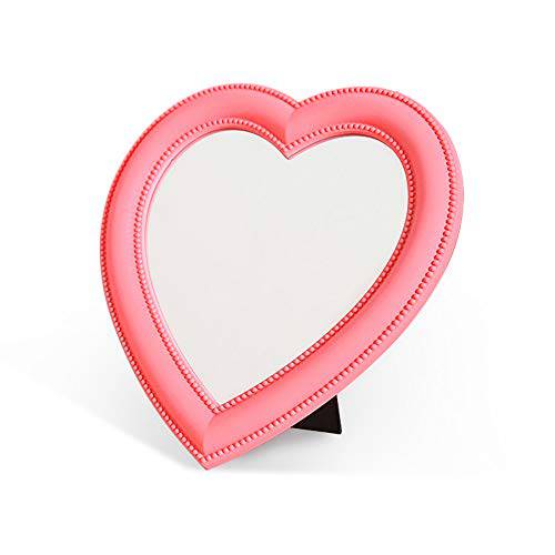 Guppy 11 inch Heart Shape Makeup Mirror Pink Love Wall Hanging Desktop Vanity Mirror with Stand Bedroom Dressing Table Decoration Cosmetic Mirror for Women Girls White