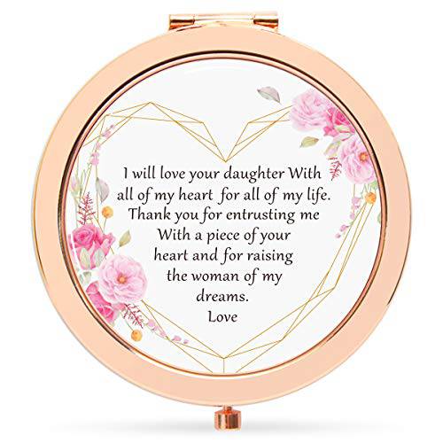 onederful Mom Gifts from Groom，Rose Gold Compact Makeup Mirror Birthday Wedding Keepsake Ideas for Mother of The Bride，Present for her- Love Shaped