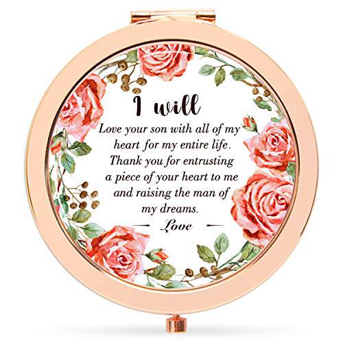 Onederful Mom Gifts from Bride，Rose Gold Compact Makeup Mirror Birthday Wedding Keepsake Ideas for Mother of The Groom，Present for her-I Will Love Your Son meigui