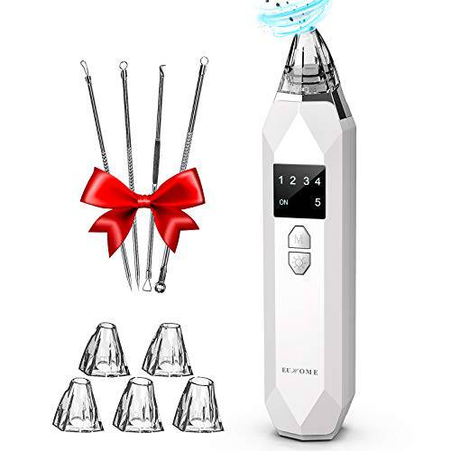 Blackhead Remover Pore Vacuum EUHOME Electric Rechargeable Blackhead Whitehead Acne Comedone Pimple Extractor Facial Pore Cleaner Blackhead Removal Kit 5 Suction Probes Face Cleaning Tools
