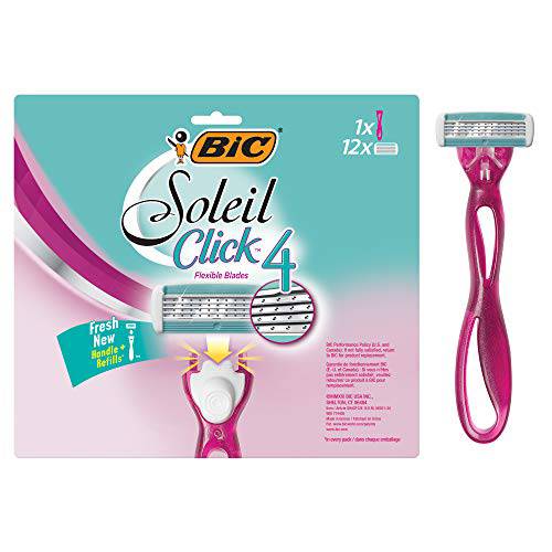 BIC Soleil Bella Click Women’s 4-Blade Disposable Razor, 1 Handle and 12 Cartridges