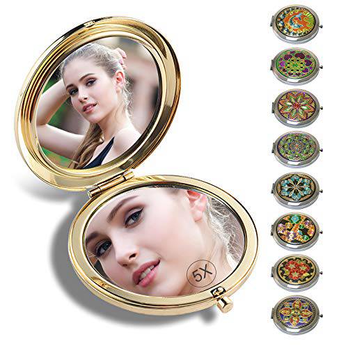 YM HOME Compact Mirror, Travel Makeup Mirror, Small Portable Mirror for Purse Pocket, 1X/5X Handheld Magnifying Mirror