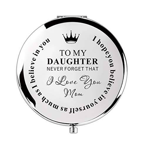 Daughter Gifts from Mom Unique Birthday Graduation Gifts for Her Present for Women Compact Mirror Birthday Christmas Graduation (Silver to My Daughter I Love You)
