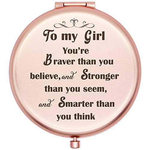 muminglong Daughter Gifts Frosted Compact Mirror for Daughter from Mom Dad, Birthday Wedding Gifts Ideas for Daughter-Girl You are Brave (Rose Gold)