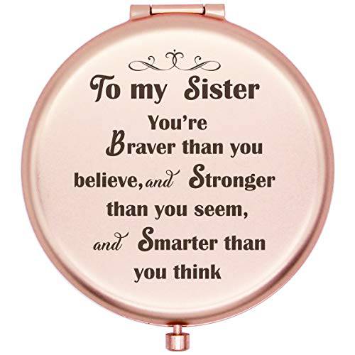 Muminglong Sister Gifts Frosted Compact Mirror for Sister from Sister,Brother, Birthday, Wedding Gifts Ideas for Sister-sister you are brave (Rose Gold)