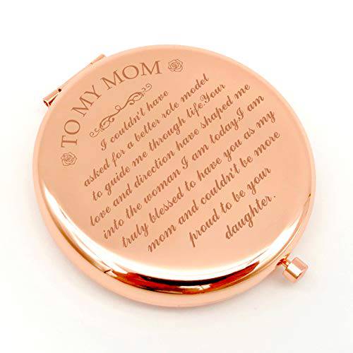 Warehouse No.9 Inspirational Personalized Travel Pocket Compact Makeup Mirror Mom Gift from Daughter and Son for Mother’s Day Birthday Christmas Anniversaries Gift (Rose Gold)
