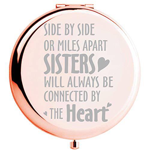 Fnbgl Sister Gifts from Sister Side by Side or Miles Apart Sisters Inspirational Compact Mirror Best Sister Birthday Gift, Funny Ideas for Big Little Sister, Soul Sister, Best Friend