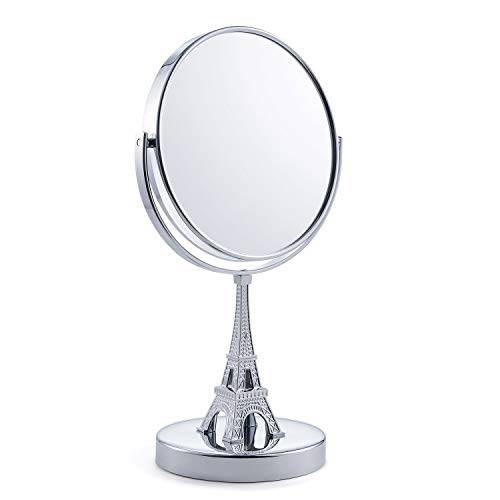 Desk Mirror Table Mirror Personal Makeup Mirror,Modeling of Eiffel Tower，6.5 inch Tabletop Two-sided Swivel Vanity Mirror with 5x Magnification,360 Degree Rotation Stand Cosmetic Mirror,11 inch Height