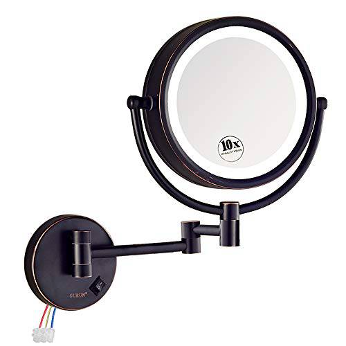 GURUN Wall Mounted Hardwired Makeup Mirror with 3 Tones LED Lights 10x Magnifying Mirror for Bathroom Bedroom 13 Extendable Arm Direct Wire Oil-Rubbed Bronze M1809DO(10x,ORB)