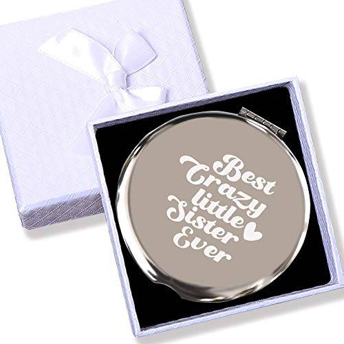 Best Crazy Little Sister Ever-Sister Gifts for Sister,Rakhi Gift for Sister Birthday Best Sister Gifts for Soul, Big, Little Sister,Gifts for Sister Birthday-Travel Stainless Steel Mirror