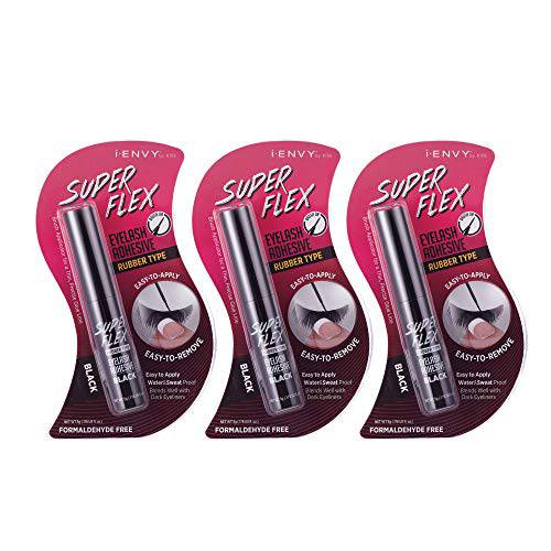 KISS i-Envy Super Flex Brush Eyelash Adhesive Rubber Type Black 0.176 oz KPEG07 (3 PACK)