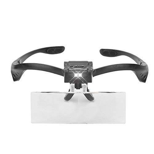 Magnifier Eyeglass-Type Headband Magnifier with 5 Lens LED Lamp, Eye Glass Clip On Flip Loupe Magnifying Glass, Cosmetic Magnifier Head Magnifying Glasses for Eyelashes Extension Tattoo Makeup Use