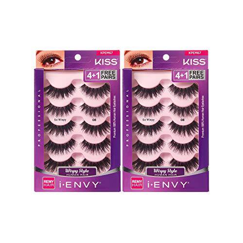 iENVY by KISS So Wispy 08 Multi Pack 5 Pair Lashes Made of Premium Human Hair KPEM67 (2 Pack) Voluminous Wispy Style