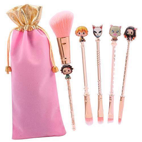Demon Anime Makeup Brushes Set - 5pcs Kimetsu noyaiaba Peripheral Makeup Brushes Nezuko Tanjirou Metal Handle Makeup Tools Gift for Fans