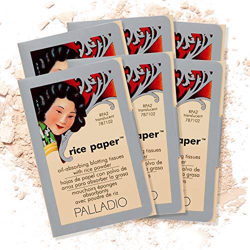 Palladio Rice Paper Facial Tissues for Oily Skin, Face Blotting Sheets Made from Natural Rice, Oil Absorbing Paper with Rice Powder, 2 Sided, Instant Results, Translucent, 40 Count, Pack of 6