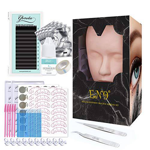 EN9 Eyelash Extension Kit Lash Extension Supplies Lash Mannequin Head With Replaced Eyelids Silicone Training Set for Beginners and Professional Lash Extension Kit (Classic Mannequin Basic kit)